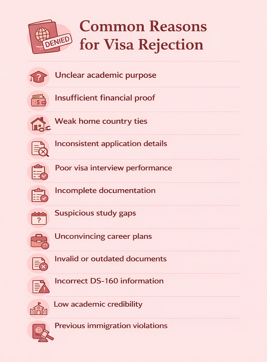 Reasons for Student Visa USA Rejection